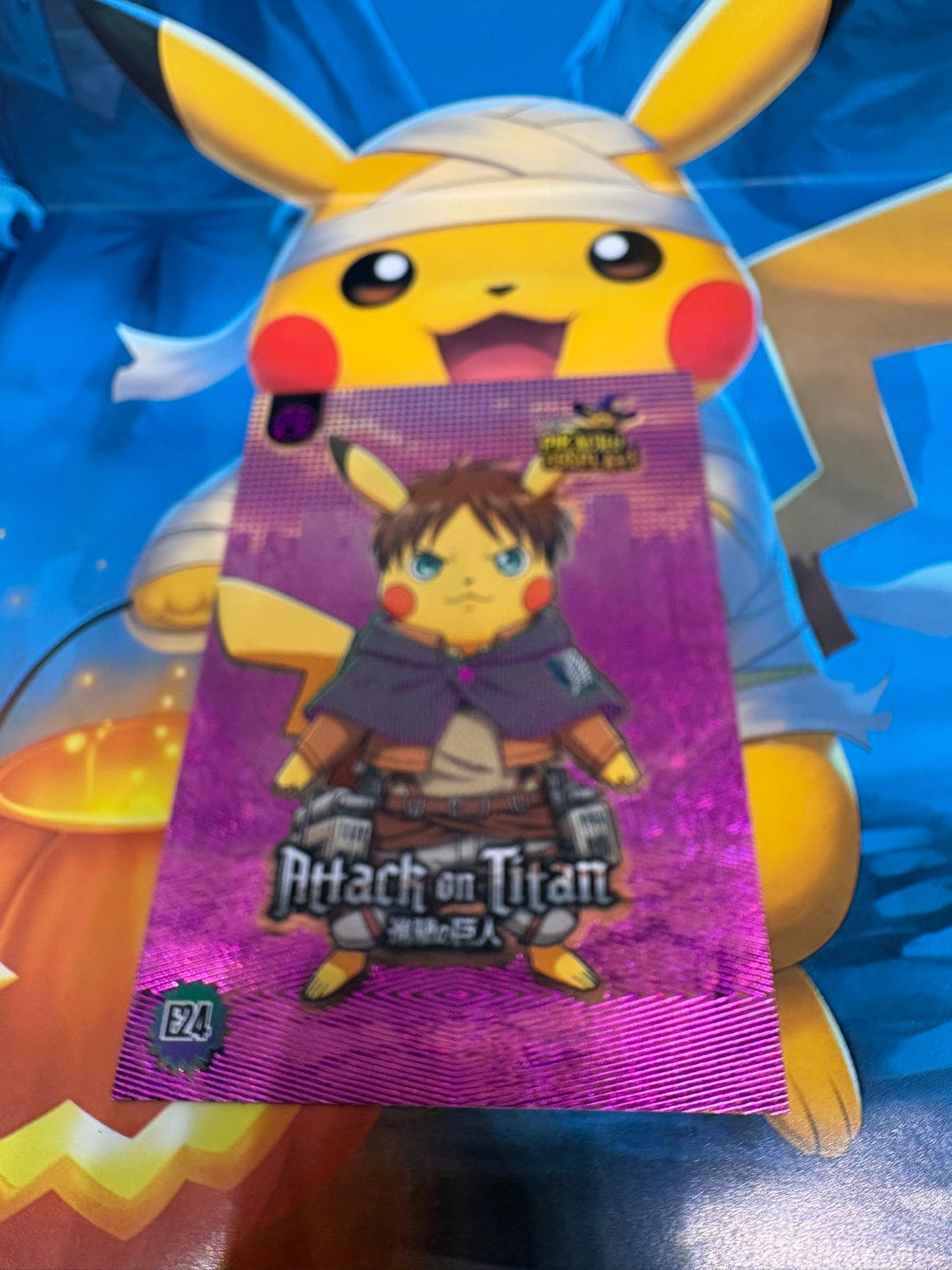 Pikachu Cosplay 1 Horror Hit Card – Attack on Titans Pink E24 Fan Art Collector Card