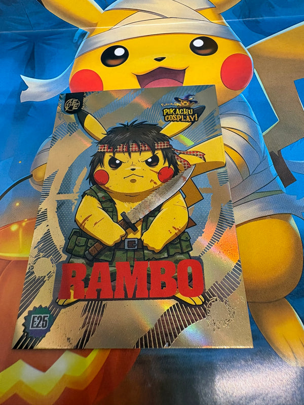 Pikachu Cosplay 1 Horror Hit Card – Rambo Gold E25 Fan Art Collector Card