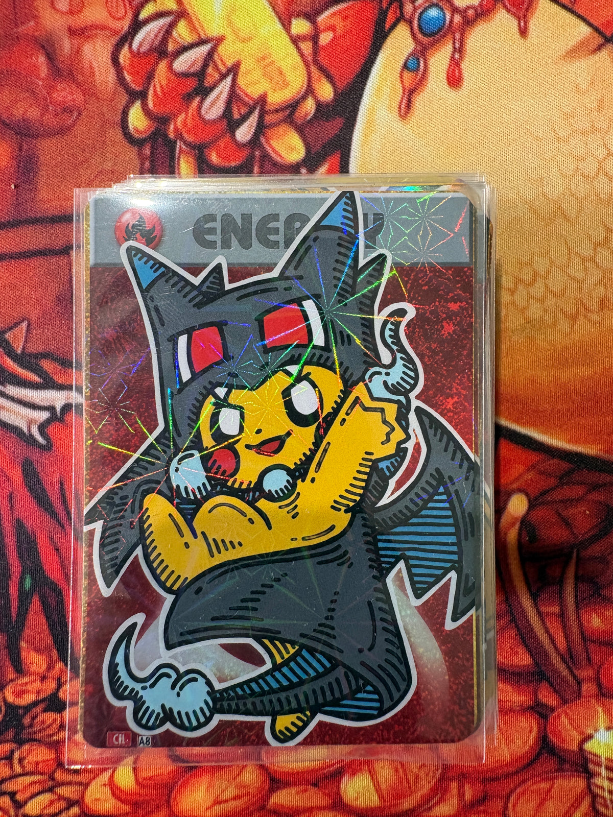 Hand drawn Pikachu Poncho Pokemon Energy Fan Art Cards