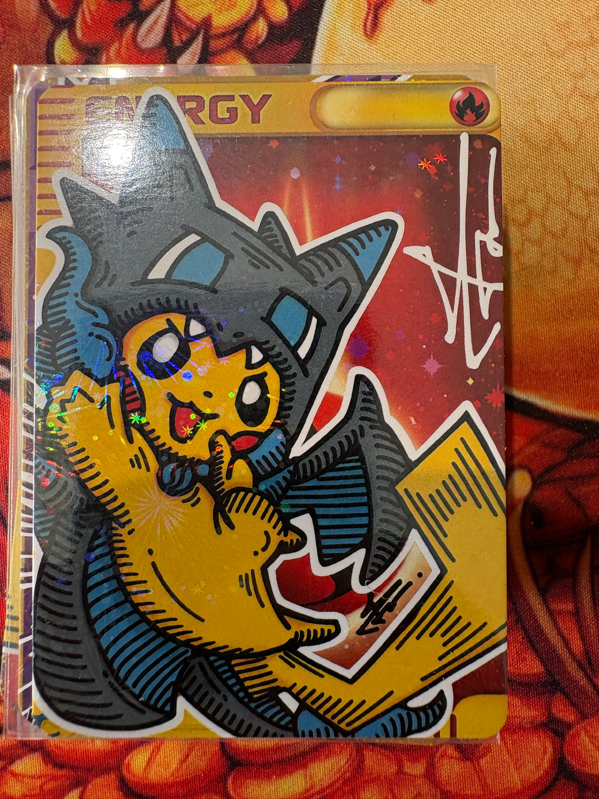 Hand drawn Pikachu Poncho Pokemon Energy Fan Art Cards